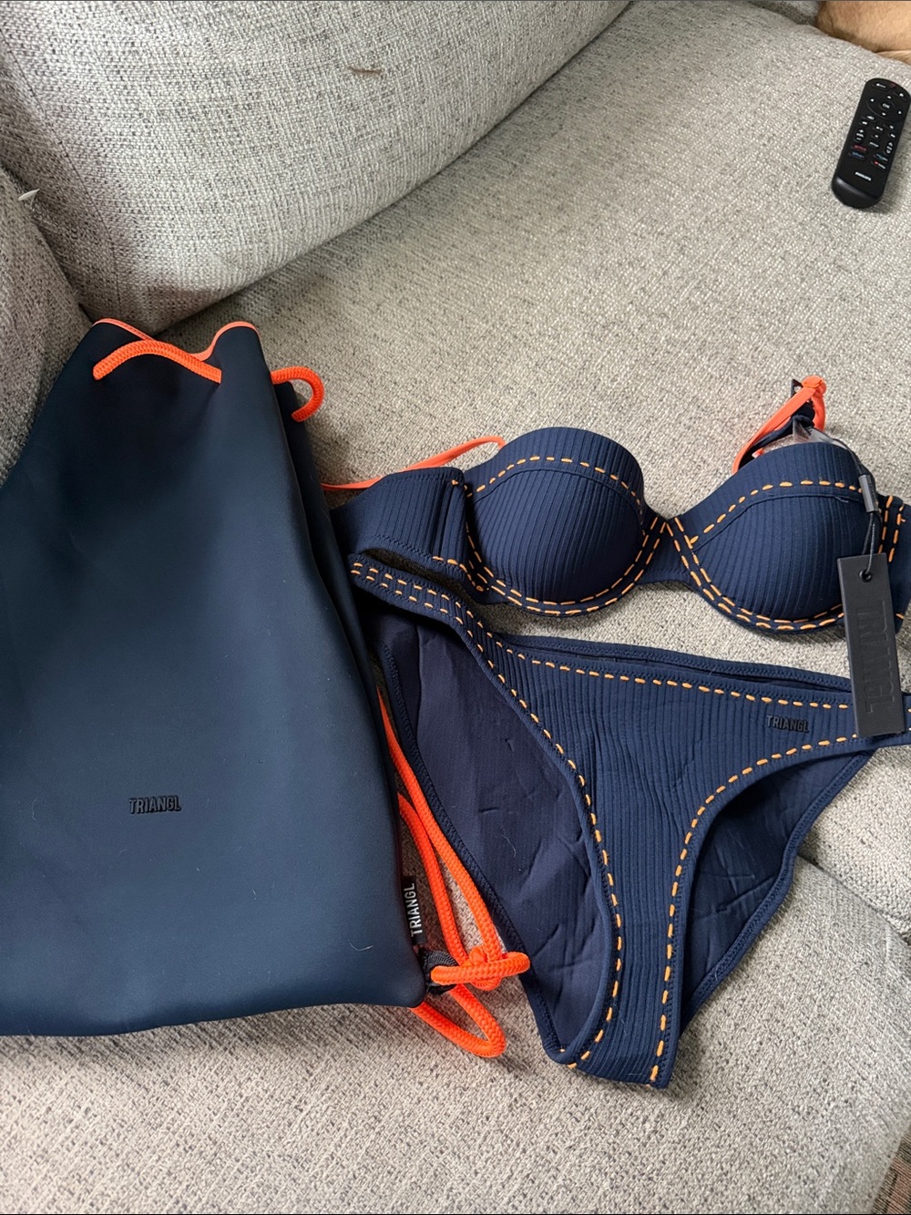 triangl swimwear Navy Bikini with Orange Accents